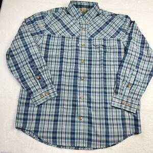 Duluth Trading Co Men's size Large Sportsman Plaid Button Down Blue